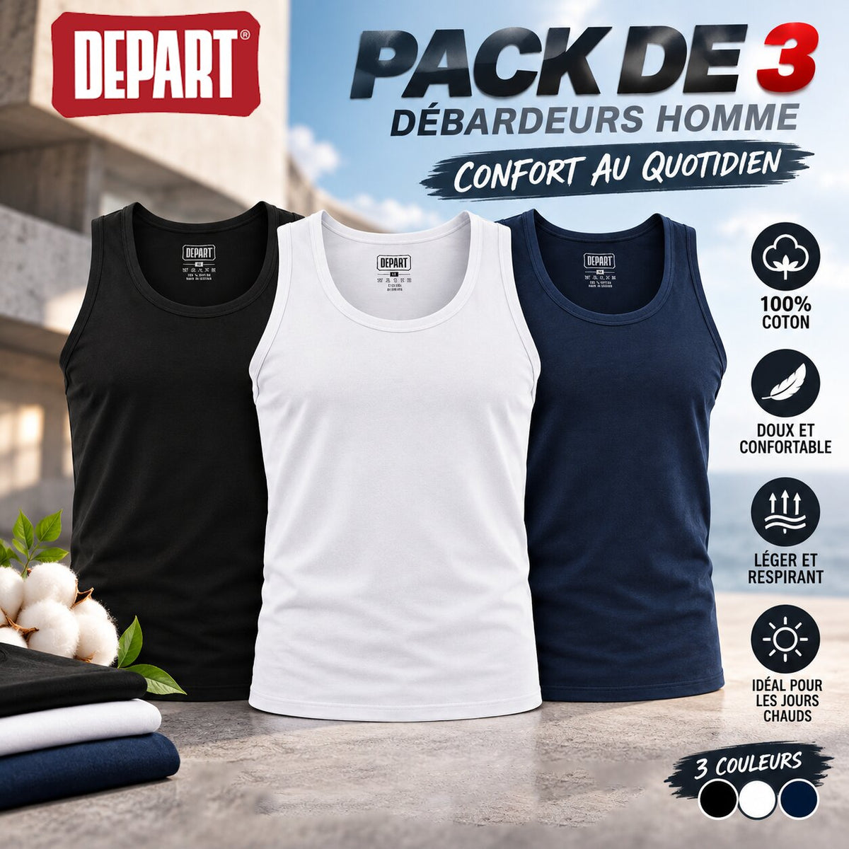 DEPART PACK DE 3 DÉBARDEURS HOMME